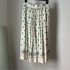 Vintage white and blue rose floral midi skirt made in USA